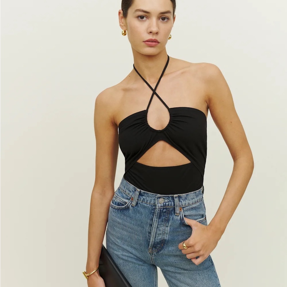 Reformation Black Fitted Cutout Bodysuit